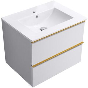 CERANO Koupelnová skříňka Velora bílá matná, úchytka zlatá + keramické umyvadlo Todo bílá lesklá 71x55x46, 5 CER-664885 obraz