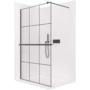 CERANO Sprchová zástěna Walk-in Onyx Round L/P 8 mm + polička/držák na ručníky kulatá vzpěra černá matná, industriální sklo 150x200 CER-8050BD170 obraz
