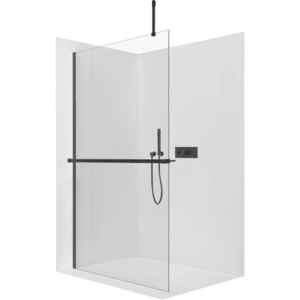 CERANO Sprchová zástěna Walk-in Onyx Top Cube L/P 8 mm hranatá vzpěra + polička/držák na ručníky černá matná, transparentní sklo 60x200 CER-8050BD7151 obraz