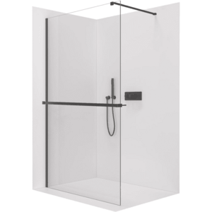 CERANO Sprchová zástěna Walk-in Onyx Cube L/P 8 mm + polička/držák na ručníky hranatá vzpěra černá matná, transparentní sklo 110x200 CER-8050BD721 obraz
