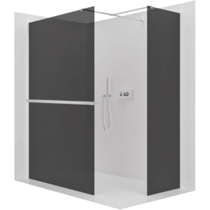 CERANO Sprchová zástěna Walk-in Onyx T L/P 8 mm hranatá vzpěra + polička/držák na ručníky chrom, grafitové sklo 110x60x200 CER-8050BD4219 obraz