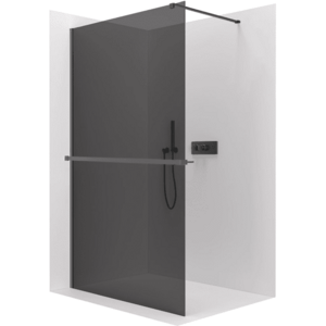 CERANO Sprchová zástěna Walk-in Onyx Cube L/P 8 mm + polička/držák na ručníky hranatá vzpěra černá matná, grafitové sklo 120x200 CER-8050BD710 obraz