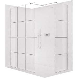 CERANO Sprchová zástěna Walk-in Onyx T L/P 8 mm hranatá vzpěra + polička/držák na ručníky chrom, industriální sklo 140x90x200 CER-8050BD4496 obraz
