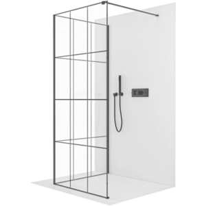 CERANO Sprchová zástěna Walk-in Onyx Corner Cube L/P 8 mm hranatá vzpěra černá matná, industriální sklo 110x110x200 CER-8050BD7472 obraz