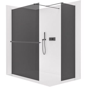 CERANO Sprchová zástěna Walk-in Onyx T L/P 10 mm hranatá vzpěra + polička/držák na ručníky černá matná, grafitové sklo 160x110x200 CER-8050BD9425 obraz