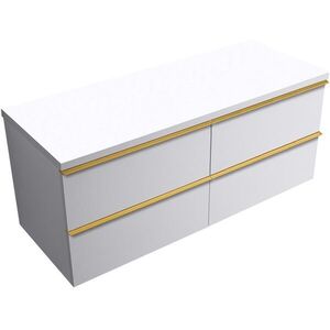 CERANO Koupelnová skříňka Velora bílá matná, úchytka zlatá + deska pod umyvadlo Navira Pro 36 mm 120x56, 6x46, 5 CER-668696 obraz