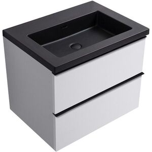 CERANO Koupelnová skříňka Velora bílá matná, úchytka černá + umyvadlo z lit. mramoru Ovo černá matná 70, 5x58x46, 5 CER-979941 obraz