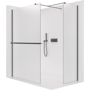 CERANO Sprchová zástěna Walk-in Onyx T L/P 8 mm hranatá vzpěra + polička/držák na ručníky černá matná, mléčné sklo 70x70x200 CER-8050BD4044 obraz