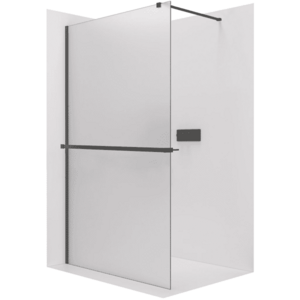CERANO Sprchová zástěna Walk-in Onyx Cube L/P 8 mm + polička/držák na ručníky hranatá vzpěra černá matná, mléčné sklo 160x200 CER-8050BD610 obraz