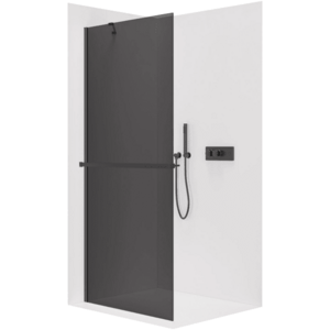 CERANO Sprchová zástěna Walk-in Onyx Y L/P 8 mm kulatá vzpěra + polička/držák na ručníky černá matná, grafitové sklo 40x200 CER-8050BD80047 obraz
