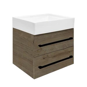 Koupelnová skříňka s umyvadlem a černou úchytkou SAT Cube Way 60x53x46 cm dub Wellington mat CUBE46C602DWSATCW CUBE46C602DWSATCW obraz