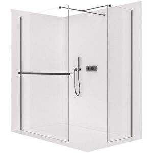 CERANO Sprchová zástěna Walk-in Onyx T L/P 10 mm hranatá vzpěra + polička/držák na ručníky černá matná, transparentní sklo- 130x130x200 CER-8050BD9531 obraz