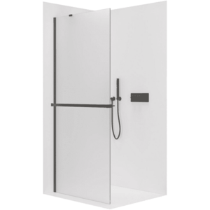 CERANO Sprchová zástěna Walk-in Onyx Y L/P 8 mm + polička/držák na ručníky černá matná, mléčné sklo 90x200 CER-8050BD1211 obraz