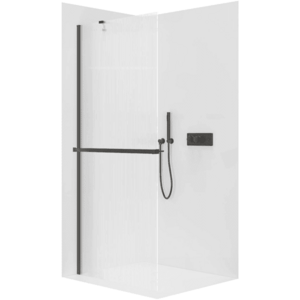 CERANO Sprchová zástěna Walk-in Onyx Y L/P 8 mm + polička/držák na ručníky černá matná, rýhované sklo 120x200 CER-8050BD1214 obraz