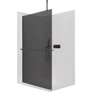 CERANO Sprchová zástěna Walk-in Onyx Top Cube L/P 10 mm hranatá vzpěra + polička/držák na ručníky černá matná, grafitové sklo 120x200 CER-8050BD8430 obraz