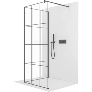 CERANO Sprchová zástěna Walk-in Onyx Corner Round L/P 8 mm kulatá vzpěra černá matná, industriální sklo 140x110x200 CER-8050BD71657 obraz