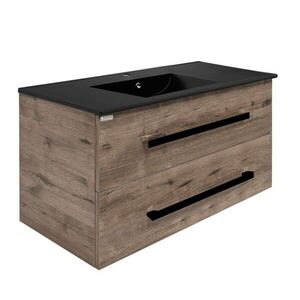 Koupelnová skříňka s černou úchytkou a umyvadlem SAT Cube Way 100x53x46 cm dub Wellington mat CUBE46C1002DWMODC CUBE46C1002DWMODC obraz