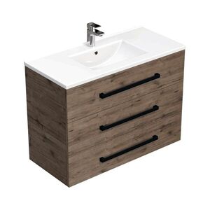 Koupelnová skříňka s černou úchytkou a umyvadlem SAT Cube Way 100x76, 5x46 cm dub Wellington mat CUBE46C1003DWMOD CUBE46C1003DWMOD obraz