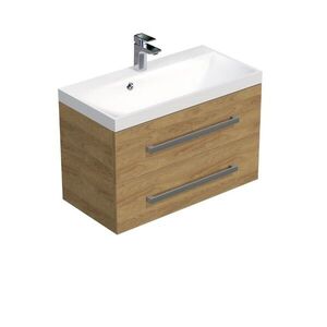 Koupelnová skříňka s chromovými úchyty a umyvadlem SAT Cube Way 80x53x40 cm dub Hickory mat CUBE280ZDH CUBE280ZDH obraz