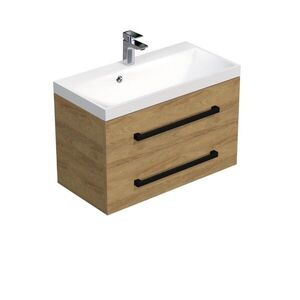 Koupelnová skříňka s černou úchytkou a umyvadlem SAT Cube Way 80x53x40 cm dub Hickory mat CUBE2C80ZDH CUBE2C80ZDH obraz