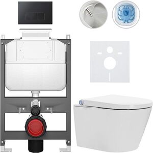 CERANO Závěsné WC s bidetem Basic/Cronus Standard bílá lesklá WC tlačítko Modulo/Černá ovládání shora předstěnová instalace 59, 3x38, 4 CER-8050BD86455 obraz