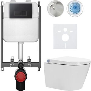 CERANO Závěsné WC s bidetem Basic/Cronus Standard bílá lesklá WC tlačítko Modulo/Černá pro zazdění 59, 3x38, 4 CER-8050BD86456 obraz