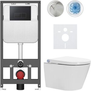 CERANO Závěsné WC s bidetem Basic/Cronus Standard bílá lesklá WC tlačítko Modulo/Černá závěsné předstěnová instalace 59, 3x38, 4 CER-8050BD86458 obraz