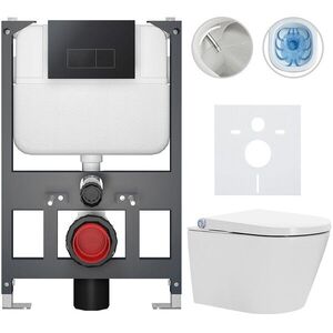 CERANO Závěsné WC s bidetem Basic/Cronus Standard bílá lesklá WC tlačítko Modulo/Černá závěsné nízký modul předstěnová instalace 59, 3x38, 4 CER-8050BD86459 obraz