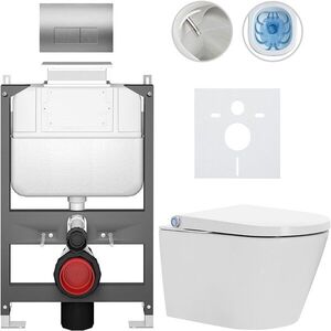 CERANO Závěsné WC s bidetem Basic/Cronus Standard bílá lesklá WC tlačítko Modulo/Stříbrná ovládání shora předstěnová instalace 59, 3x38, 4 CER-8050BD86460 obraz