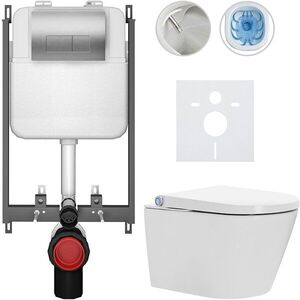 CERANO Závěsné WC s bidetem Basic/Cronus Standard bílá lesklá WC tlačítko Modulo/Stříbrná pro zazdění 59, 3x38, 4 CER-8050BD86461 obraz