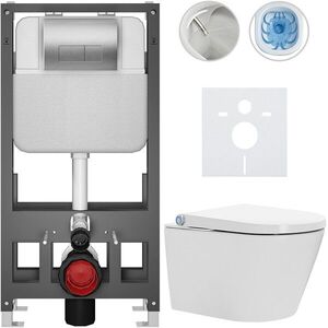 CERANO Závěsné WC s bidetem Basic/Cronus Standard bílá lesklá WC tlačítko Modulo/Stříbrná volně stojící předstěnová instalace 59, 3x38, 4 CER-8050BD86462 obraz