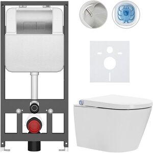 CERANO Závěsné WC s bidetem Basic/Cronus Standard bílá lesklá WC tlačítko Modulo/Stříbrná závěsné předstěnová instalace 59, 3x38, 4 CER-8050BD86463 obraz