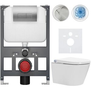 CERANO Závěsné WC s bidetem Basic/Cronus Standard bílá lesklá WC tlačítko Modulo/Stříbrná závěsné nízký modul předstěnová instalace 59, 3x38, 4 CER-8050BD86464 obraz