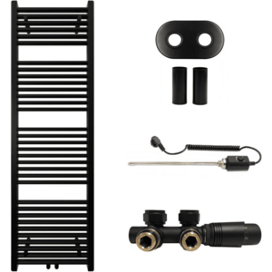 CERANO Koupelnový radiátorový set Lincoln kombinované vytápění, termo tyč středové připojení 50 mm 300W černá matná 1600x500 mm CER-663379 obraz