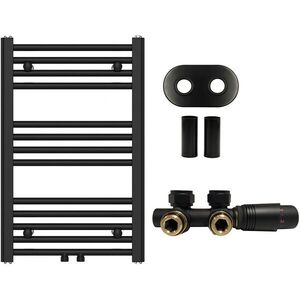CERANO Koupelnový radiátorový set Benito ústřední vytápění středové připojení 50 mm 265W černá matná 700x450 mm CER-606193 obraz