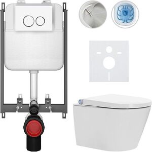 CERANO Závěsné WC s bidetem Basic/Cronus Standard bílá lesklá WC tlačítko Dualo/Bílá pro zazdění 59, 3x38, 4 CER-8050BD86421 obraz
