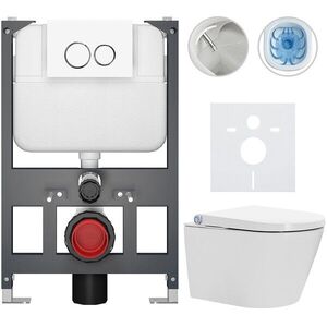 CERANO Závěsné WC s bidetem Basic/Cronus Standard bílá lesklá WC tlačítko Dualo/Bílá závěsné nízký modul předstěnová instalace 59, 3x38, 4 CER-8050BD86424 obraz