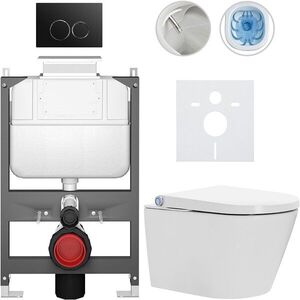 CERANO Závěsné WC s bidetem Basic/Cronus Standard bílá lesklá WC tlačítko Dualo/Černá ovládání shora předstěnová instalace 59, 3x38, 4 CER-8050BD86425 obraz