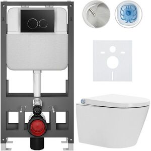 CERANO Závěsné WC s bidetem Basic/Cronus Standard bílá lesklá WC tlačítko Dualo/Černá volně stojící předstěnová instalace 59, 3x38, 4 CER-8050BD86427 obraz