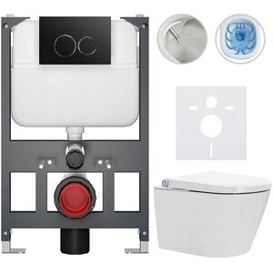 CERANO Závěsné WC s bidetem Basic/Cronus Standard bílá lesklá WC tlačítko Dualo/Černá závěsné nízký modul předstěnová instalace 59, 3x38, 4 CER-8050BD86429 obraz