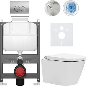 CERANO Závěsné WC s bidetem Basic/Cronus Standard bílá lesklá WC tlačítko Dualo/Stříbrná ovládání shora předstěnová instalace 59, 3x38, 4 CER-8050BD86430 obraz