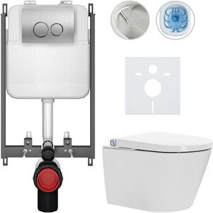 CERANO Závěsné WC s bidetem Basic/Cronus Standard bílá lesklá WC tlačítko Dualo/Stříbrná pro zazdění 59, 3x38, 4 CER-8050BD86431 obraz