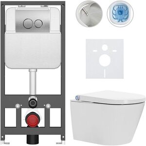 CERANO Závěsné WC s bidetem Basic/Cronus Standard bílá lesklá WC tlačítko Dualo/Stříbrná závěsné předstěnová instalace 59, 3x38, 4 CER-8050BD86433 obraz