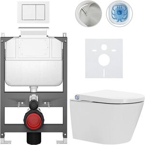 CERANO Závěsné WC s bidetem Basic/Cronus Standard bílá lesklá WC tlačítko Maxio/Bílá ovládání shora předstěnová instalace 59, 3x38, 4 CER-8050BD86435 obraz