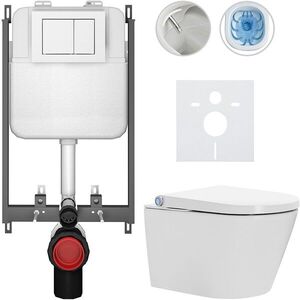 CERANO Závěsné WC s bidetem Basic/Cronus Standard bílá lesklá WC tlačítko Maxio/Bílá pro zazdění 59, 3x38, 4 CER-8050BD86436 obraz