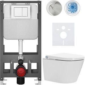 CERANO Závěsné WC s bidetem Basic/Cronus Standard bílá lesklá WC tlačítko Maxio/Bílá volně stojící předstěnová instalace 59, 3x38, 4 CER-8050BD86437 obraz