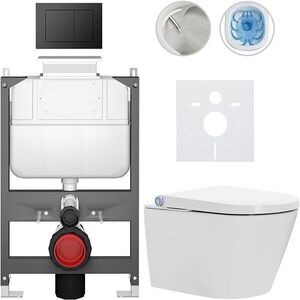 CERANO Závěsné WC s bidetem Basic/Cronus Standard bílá lesklá WC tlačítko Maxio/Černá ovládání shora předstěnová instalace 59, 3x38, 4 CER-8050BD86440 obraz