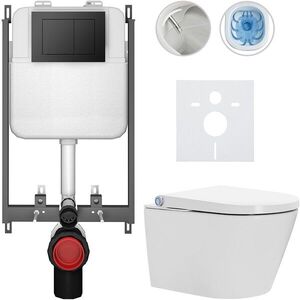 CERANO Závěsné WC s bidetem Basic/Cronus Standard bílá lesklá WC tlačítko Maxio/Černá pro zazdění 59, 3x38, 4 CER-8050BD86441 obraz
