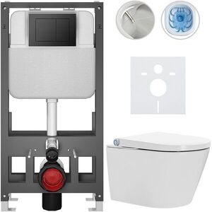 CERANO Závěsné WC s bidetem Basic/Cronus Standard bílá lesklá WC tlačítko Maxio/Černá volně stojící předstěnová instalace 59, 3x38, 4 CER-8050BD86442 obraz