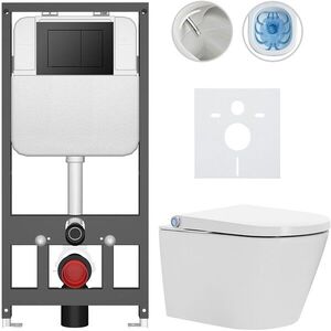 CERANO Závěsné WC s bidetem Basic/Cronus Standard bílá lesklá WC tlačítko Maxio/Černá závěsné předstěnová instalace 59, 3x38, 4 CER-8050BD86443 obraz